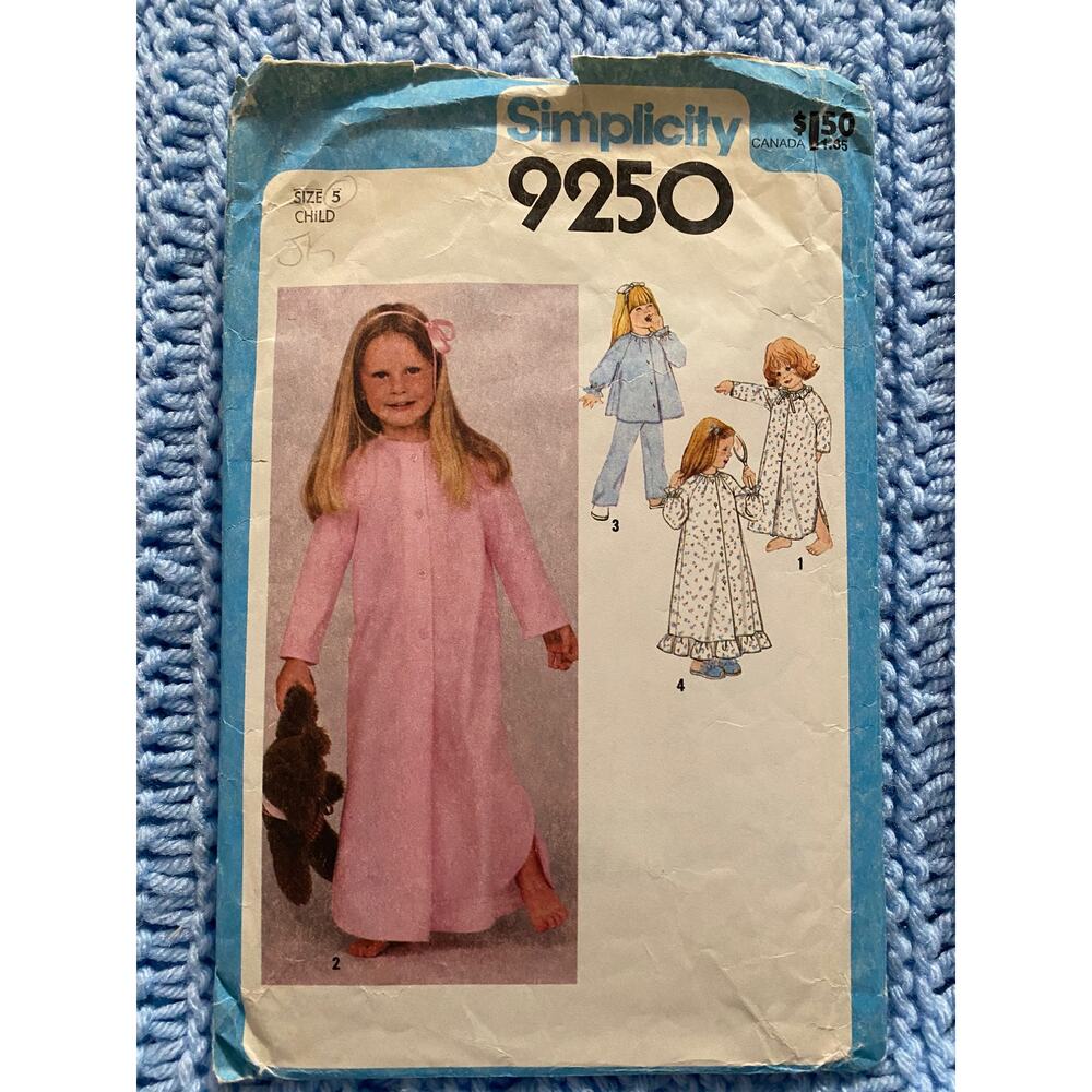 Simplicity Sewing pattern 9250 kids nightgown pajamas